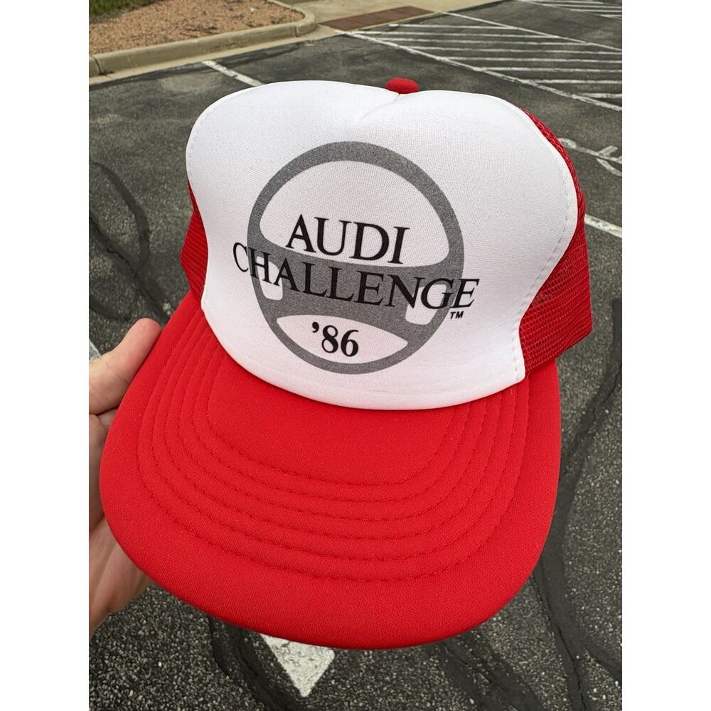 Audi 1986 Adjustable Trucker Hat Red Snapback Automotive Rope Trucker Cap
